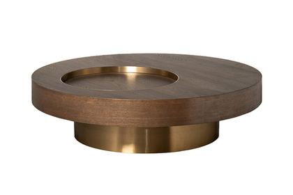 Стол журнальный круглый d110x30см Garda Decor темный шпон для гостиной