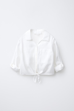 ZARA РУБАШКА СТРУЯЩЕГОСЯ КРОЯ С УЗЛОМ, ЖЕЛТОВАТО-БЕЛЫЙ