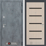 Дверь входная Лабиринт Бетон 01 - Беленый дуб, стекло черное металлическая