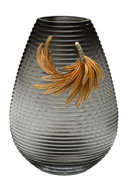 Ваза стеклянная 21x12x31см Garda Decor серая с золотой веточкой