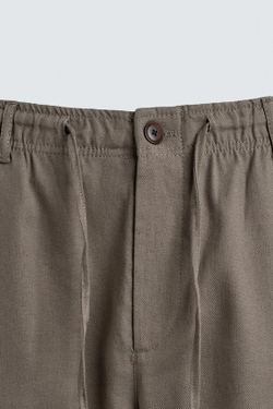 ZARA БРЮКИ RELAXED FIT ИЗ ХЛОПКА И ЛЬНА, СЕРО-КОРИЧНЕВЫЙ