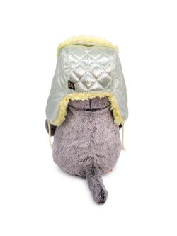 Мягкая игрушка Басик в стеганой шапке-ушанке 19см