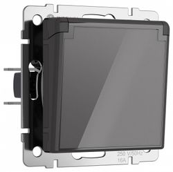 Розетка влагозащищенная с заземлением и со шторками, без рамки с крышкой Werkel графит акрил W1171244