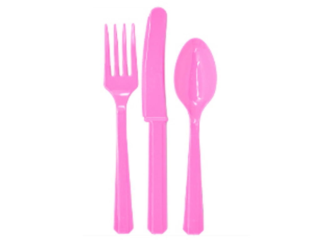 Столовые приборы пластик Bright Pink / Темно-розовый