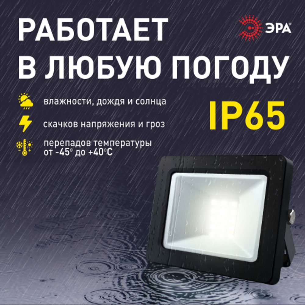 Прожектор светодиодный уличный ЭРА LPR-042-3-65K-020 20Вт 6500K IP65 встроенное фотореле гарантия 2 года | Прожекторы Стандарт