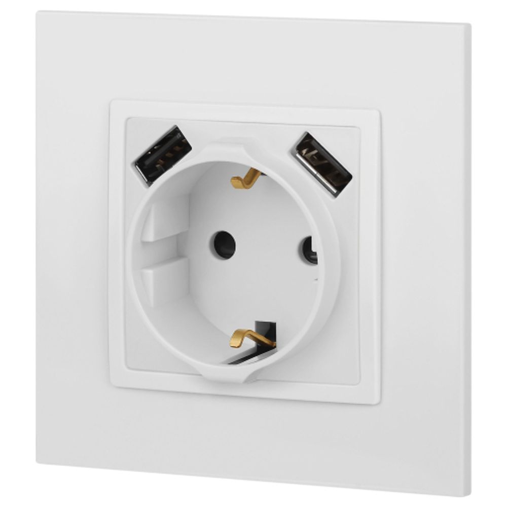 Розетка ЭРА Elegance 14-4109-01М 2P+E 16A-250В, штор. с 2xUSB 5В-3А, белый матовый