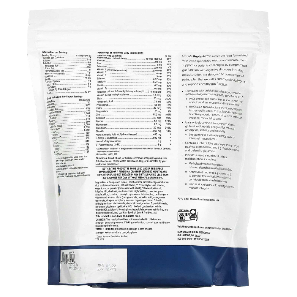 Metagenics, UltraGI Replenish, шоколад, 630 г (22,22 унции)