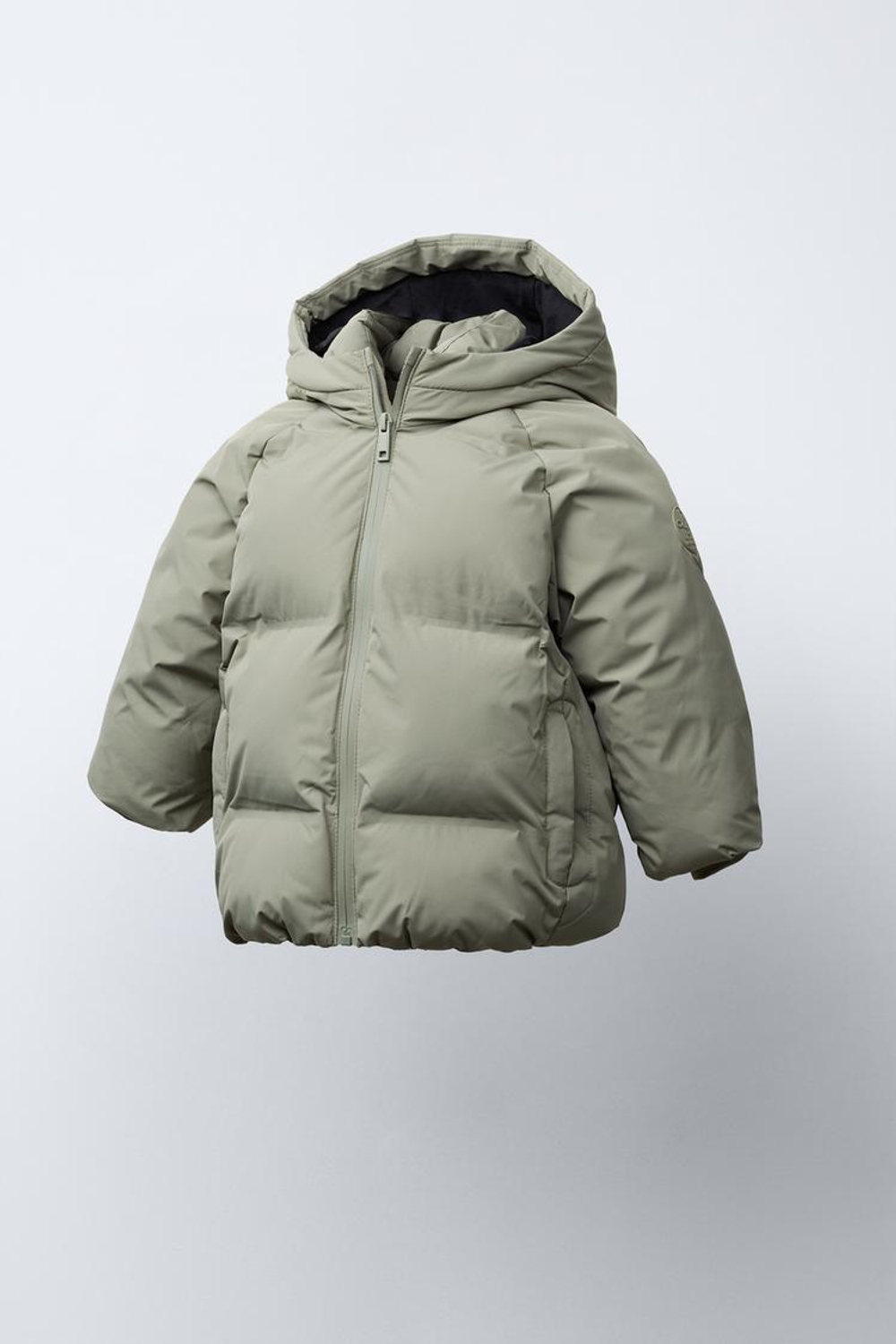 ZARA СТЕГАНЫЙ ПУХОВИК С КАПЮШОНОМ WATER REPELLENT, ХАКИ
