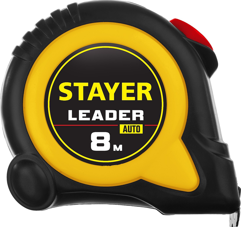 STAYER LEADER 8м / 25мм рулетка с автостопом в ударостойком обрезиненном корпусе