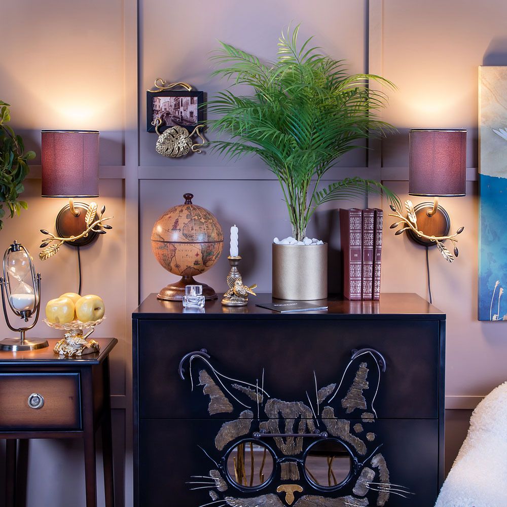 Бра настенный светильник Oliva Branch (Олива Бранч) Каштан правое Амбер с абажуром Терра Шоколад