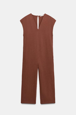 ZARA ДЛИННЫЙ КОМБИНЕЗОН ИЗ ПЛОТНОГО ХЛОПКА, ЧЕРЕПИЧНЫЙ