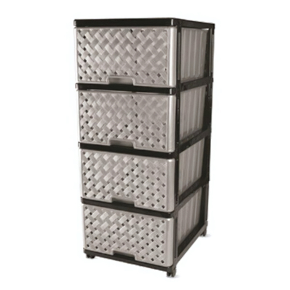 Комод 4 ящика "Сетка" 400*500*985 на колесиках, цвет черный-серебро