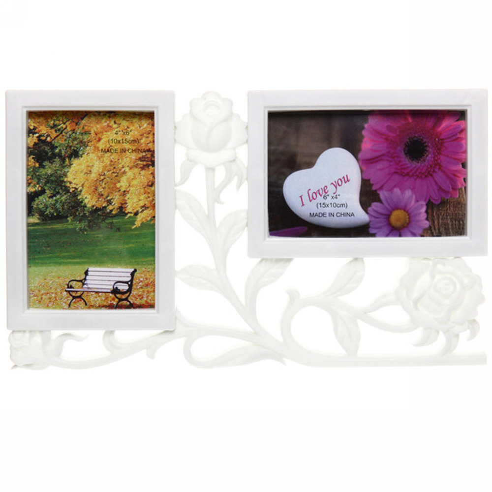 Фоторамка-коллаж 34*19см «Роза», цвет белый, на 2 фото, пластик