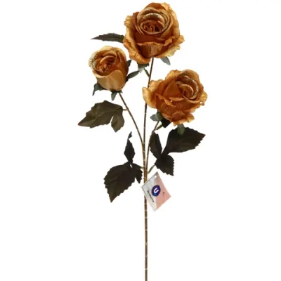 Искусственные цветы «FLOWERS GLAMOUR» 65см Розы 3 цветка золотые