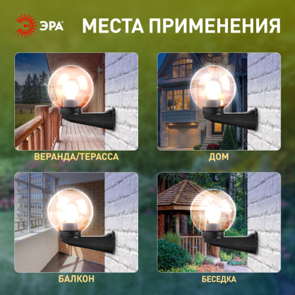 Садово-парковый светильник ЭРА НБУ 01-60-205 шар дымчатый настенный IP44 Е27 max60Вт d200mm | Садово-парковые светильники