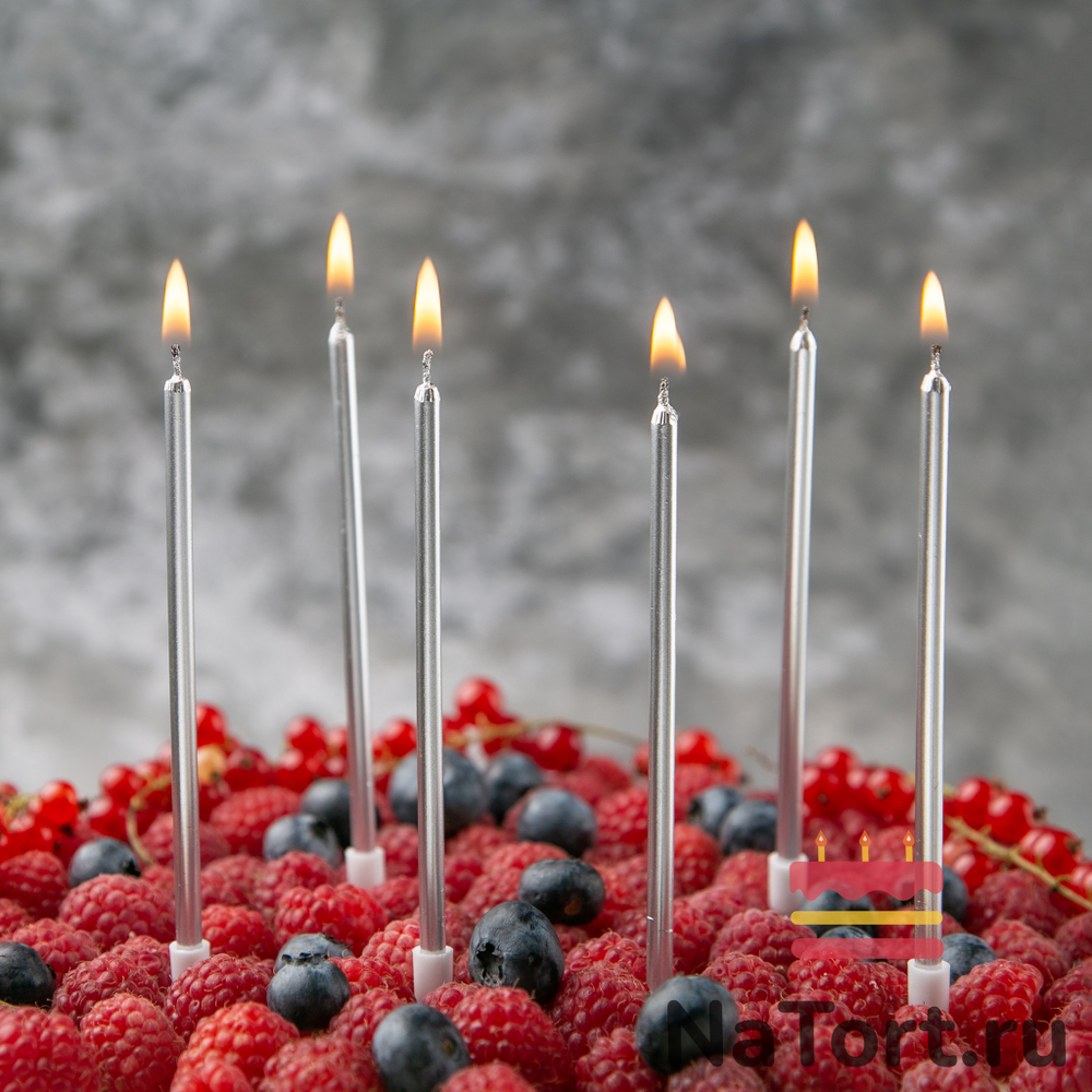 Набор свечей для торта «Happy Birthday, 6 в 1», серебряный металлик