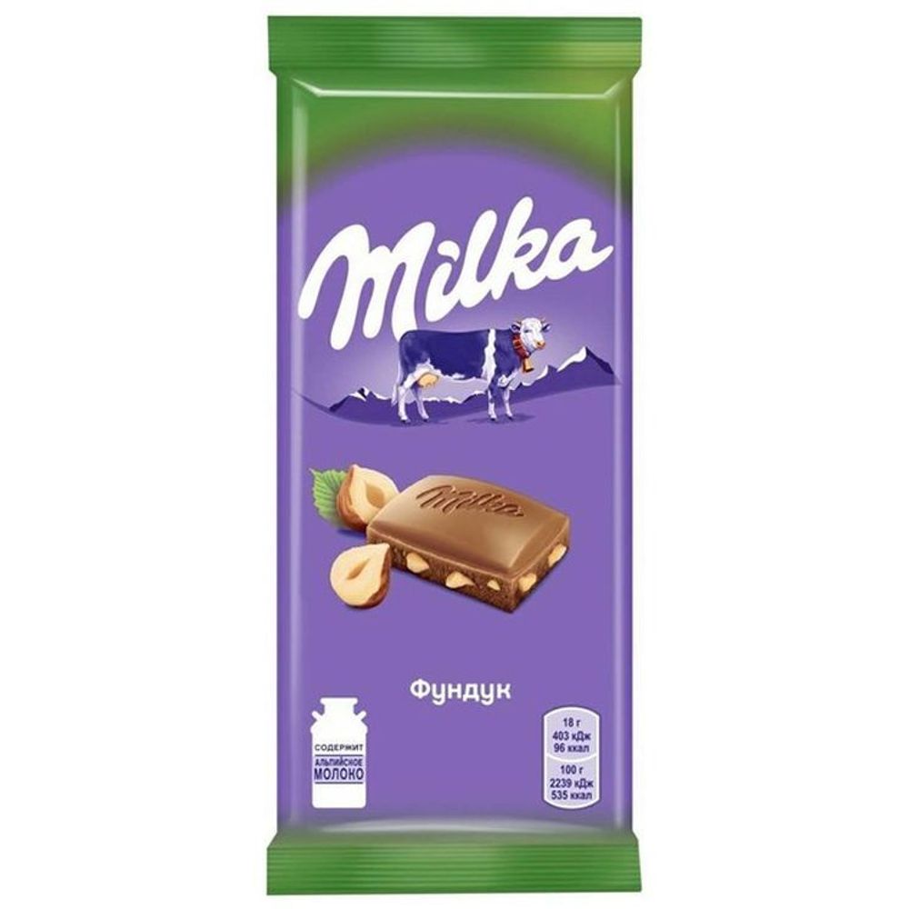 Шоколад Milka молочный с фундуком, 90 гр