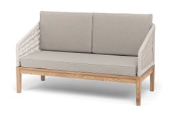 "Канны" диван 2-местный плетеный из роупа, основание дуб, роуп бежевый круглый, ткань бежевая 15052