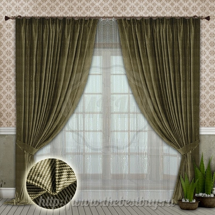 Шторы для зала:  Зарина (арт. 1104)  - 500х270, (200х270)х2 см. - светлая оливка