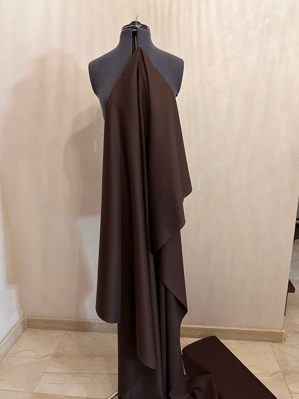 Костюмно-плательная смесовая однотонная поливискоза (64%полиэстер/33%вискоза/3%эластан, Табак, 149, 285 гр/м2)