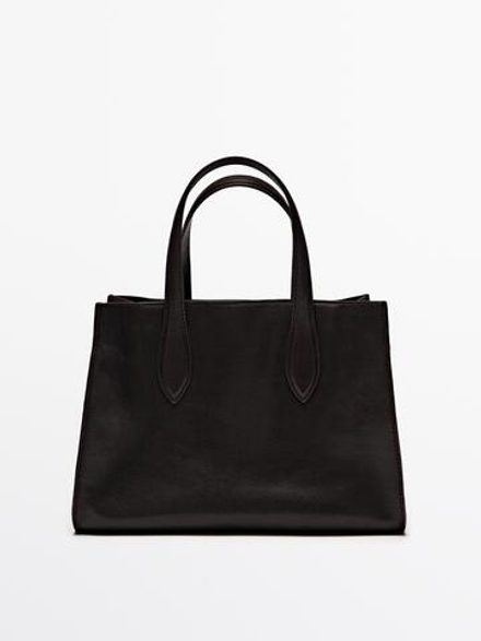 Massimo Dutti Сумка-тоут MD ICON среднего размера из кожи наппа, коричневый