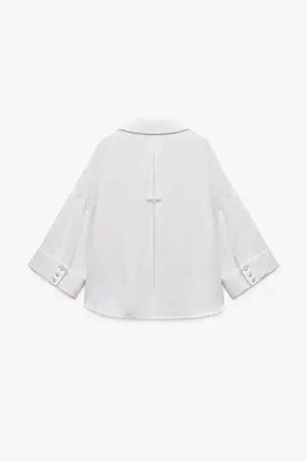 ZARA РУБАШКА ИЗ КРЕПА С ШИРОКИМИ РУКАВАМИ, ЖЕЛТОВАТО-БЕЛЫЙ
