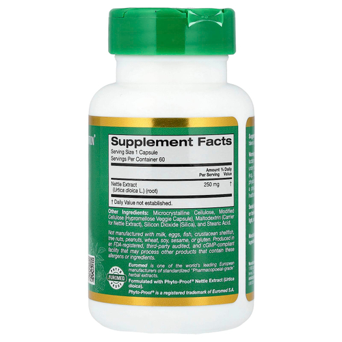 California Gold Nutrition, EuroHerbs®, экстракт корня крапивы, качество Euromed, 250 мг, 60 растительных капсул