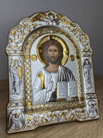Спаситель, икона арочная с рамкой, красное дерево 266х335