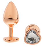 Золотистая анальная пробка OYO с прозрачным кристаллом-сердцем - 7,3 см. (Цвет: прозрачный)