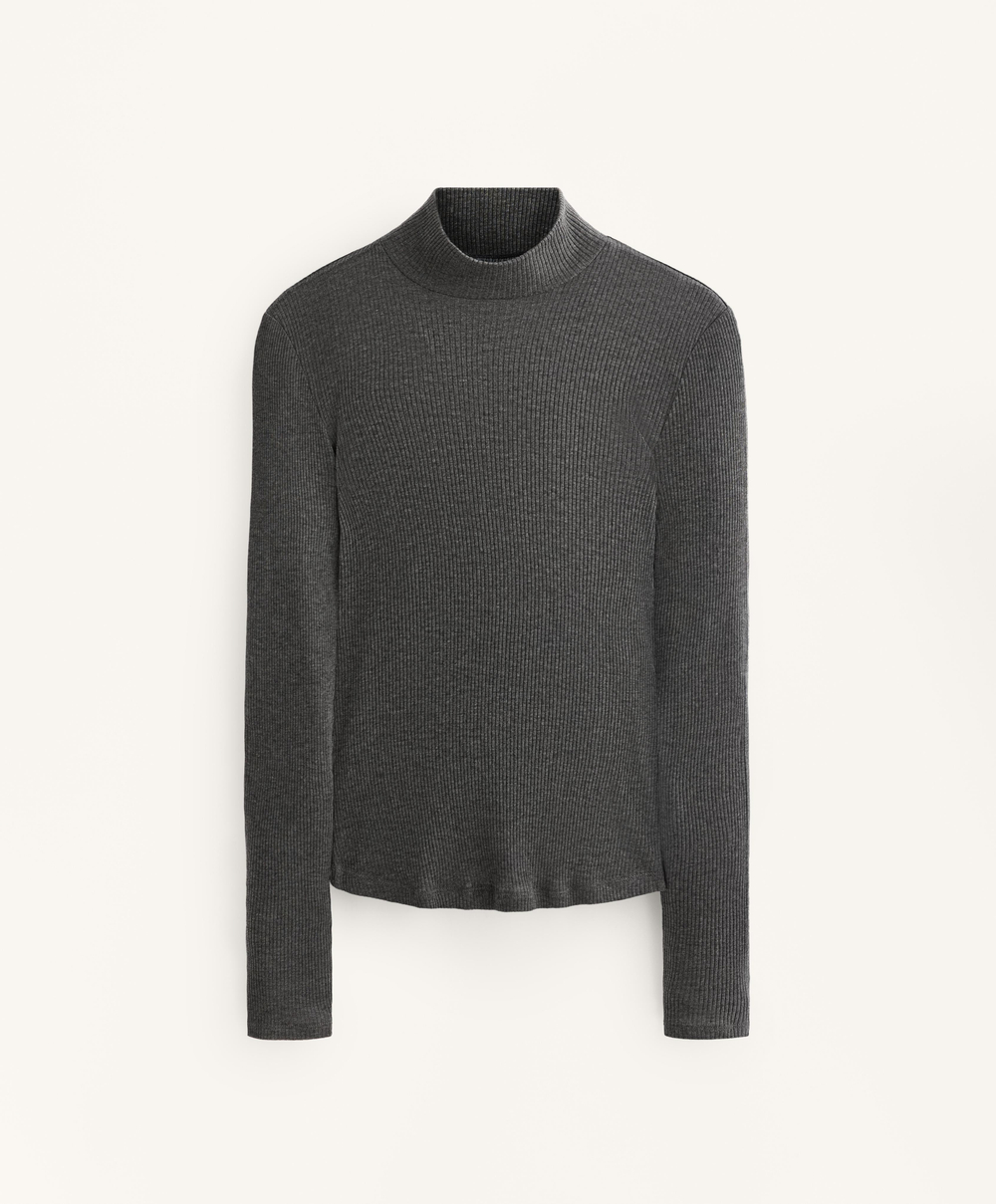 Oysho Футболка Base Layer в рубчик с высоким воротником и лиоцеллом, темно-серый