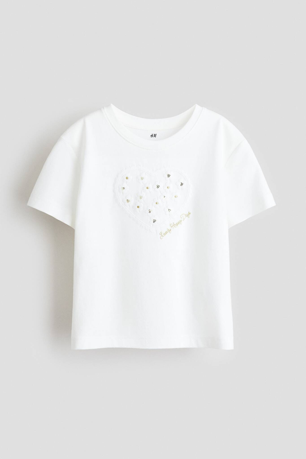 H&M Футболка с контрастными деталями "сердце", белый