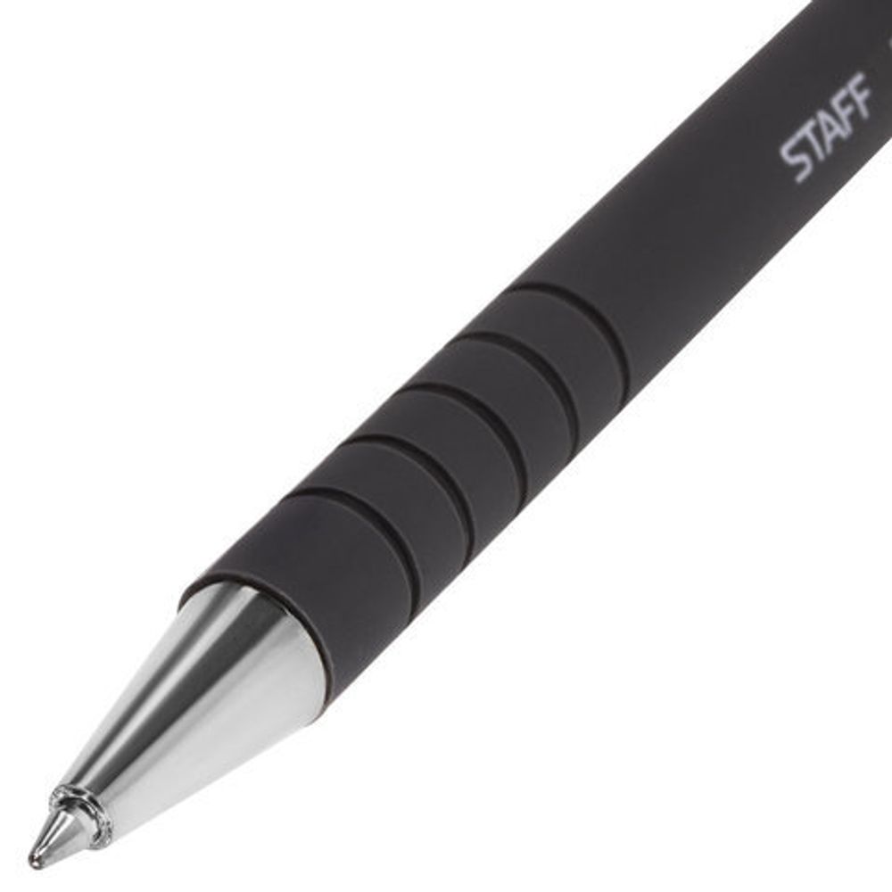 Ручка шариковая STAFF "EVERYDAY" BP-191, ЧЕРНАЯ, корпус прорезиненный черный, узел 0,7 мм, линия письма 0,35 мм, 142398
