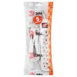 Удлинитель электрический ЭРА UX-5es-5m с заземлением с выключателем 5 розеток 5 м ПВС 3x0,75мм2 10А | Бытовые удлинители