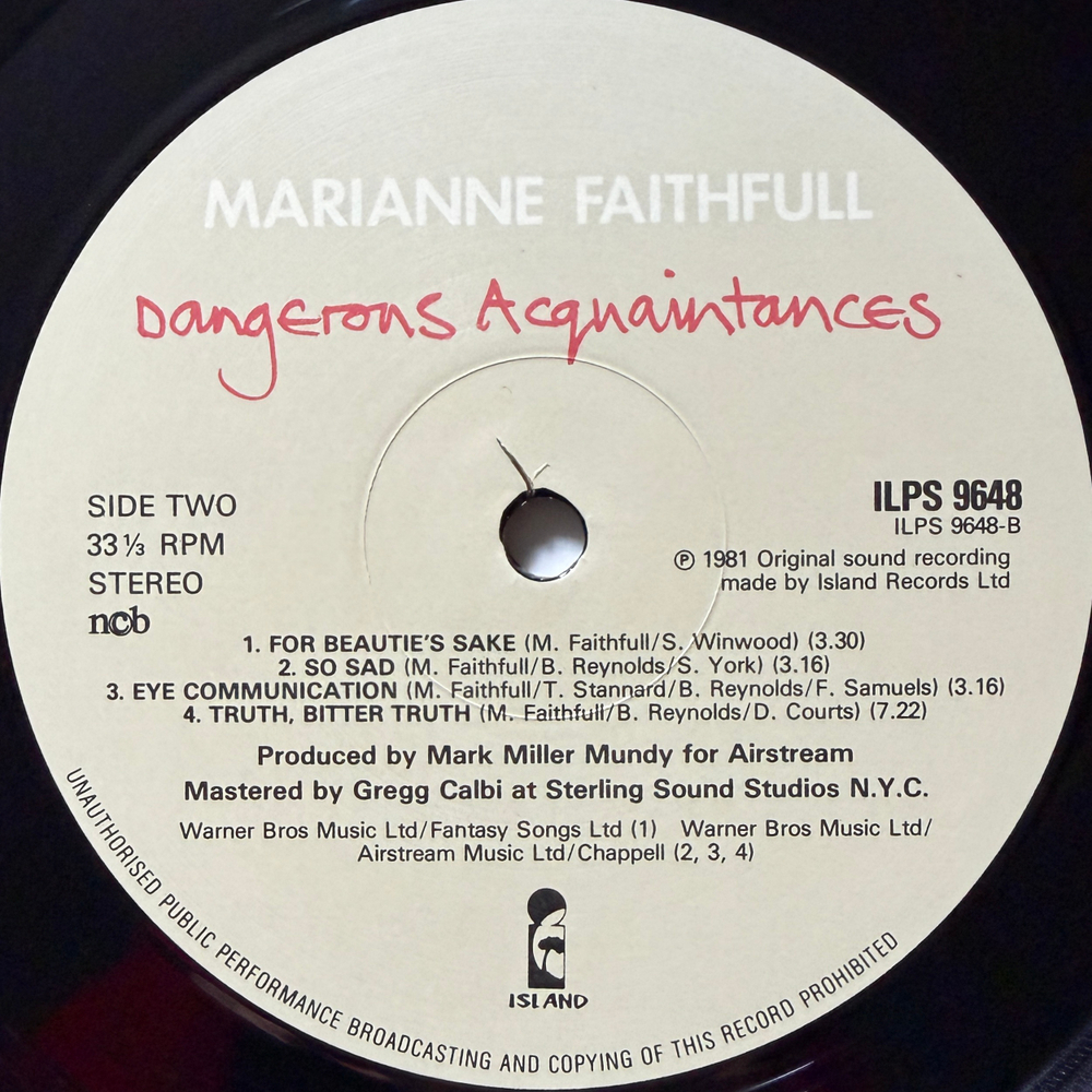 Marianne Faithfull ‎– Dangerous Acquaintances (Скандинавия 1981г.)