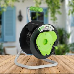 Удлинитель силовой ЭРА GREEN LINE GAZ-2x0.75-20m Greenline на катушке пластик 1 розетка без заземления 20м ПВС 2x0.75мм2 | Силовые удлинители