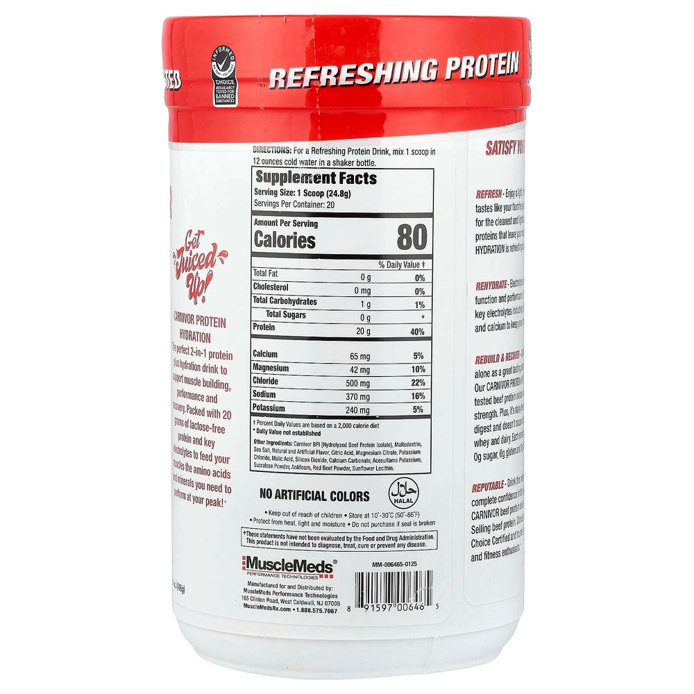 MuscleMeds, Carnivor Protein Hydration, протеин, арбуз, 496 г (17,5 унции)