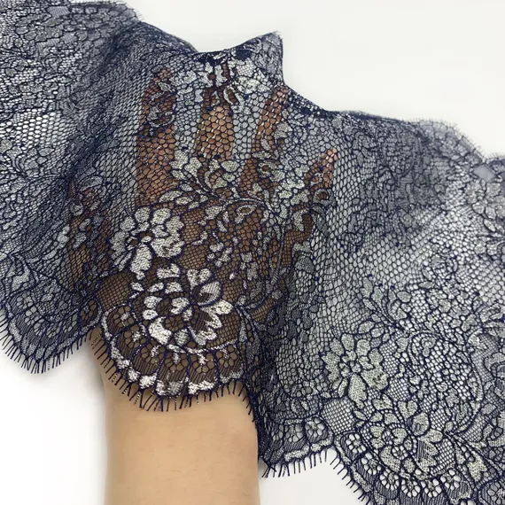 Кружево реснички темно-синее/серебро (27*290 см)