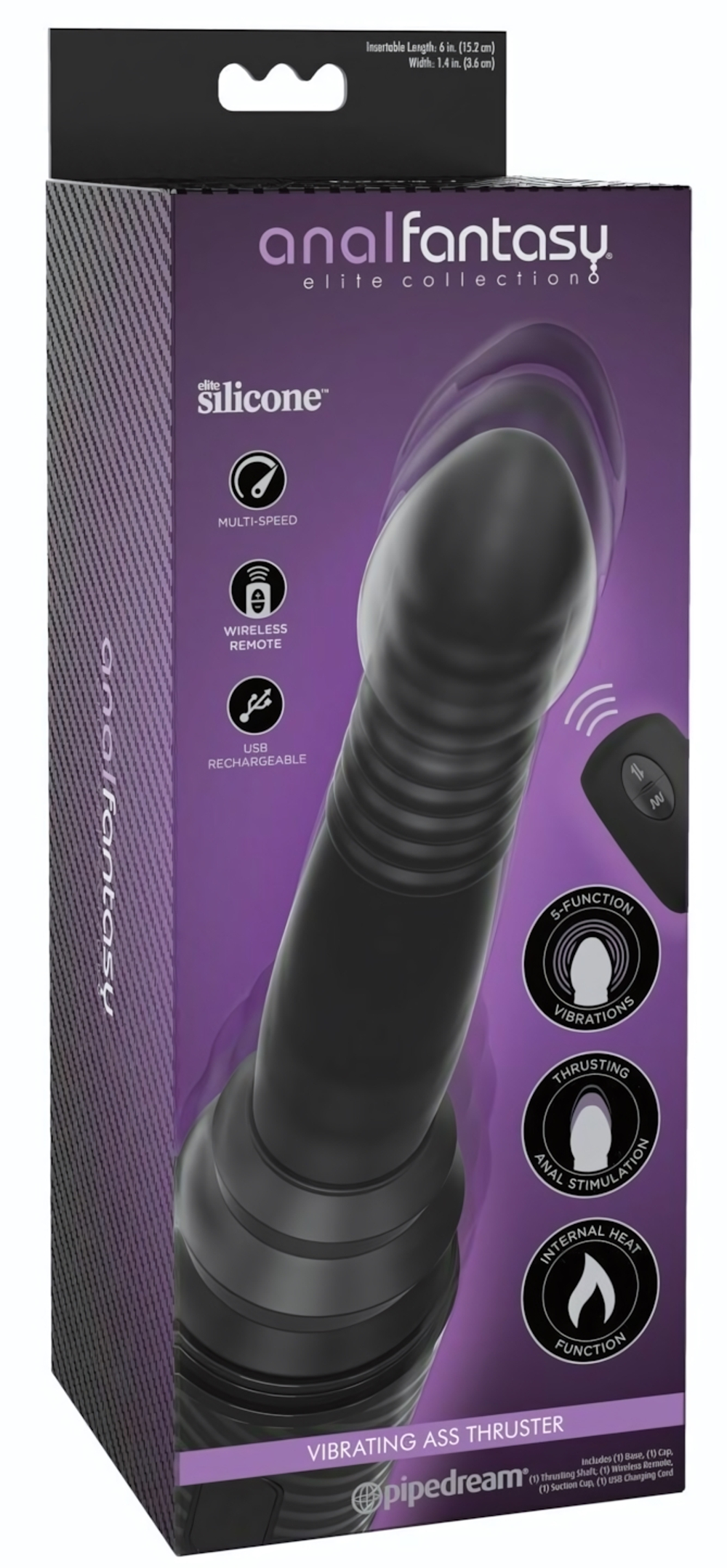 Черный вибромассажер с функцией поступательных движений Ass Thruster (Цвет: черный)