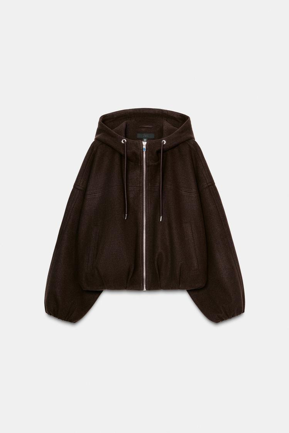 ZARA БОМБЕР ОВЕРСАЙЗ С КАПЮШОНОМ ИЗ МЯГКОЙ ТКАНИ, КОРИЧНЕВЫЙ