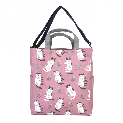 Сумка шоппер большой с изображением котов "NAGONAGO", розовый, 23-6560-1, KUSUGURU