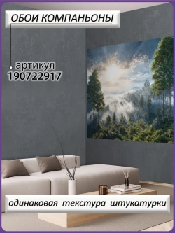 3D Фотообои утренний лес в тумане и небо