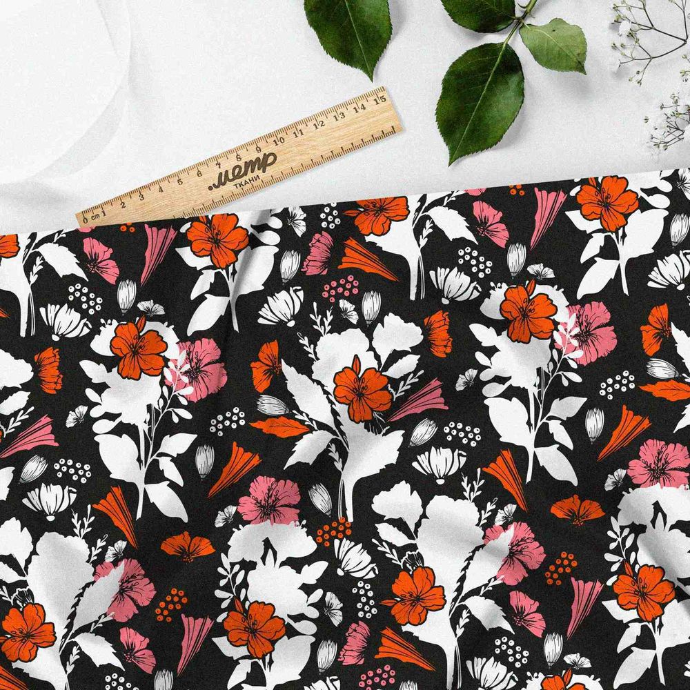 Ткань мембрана контрастные оранжевые цветы