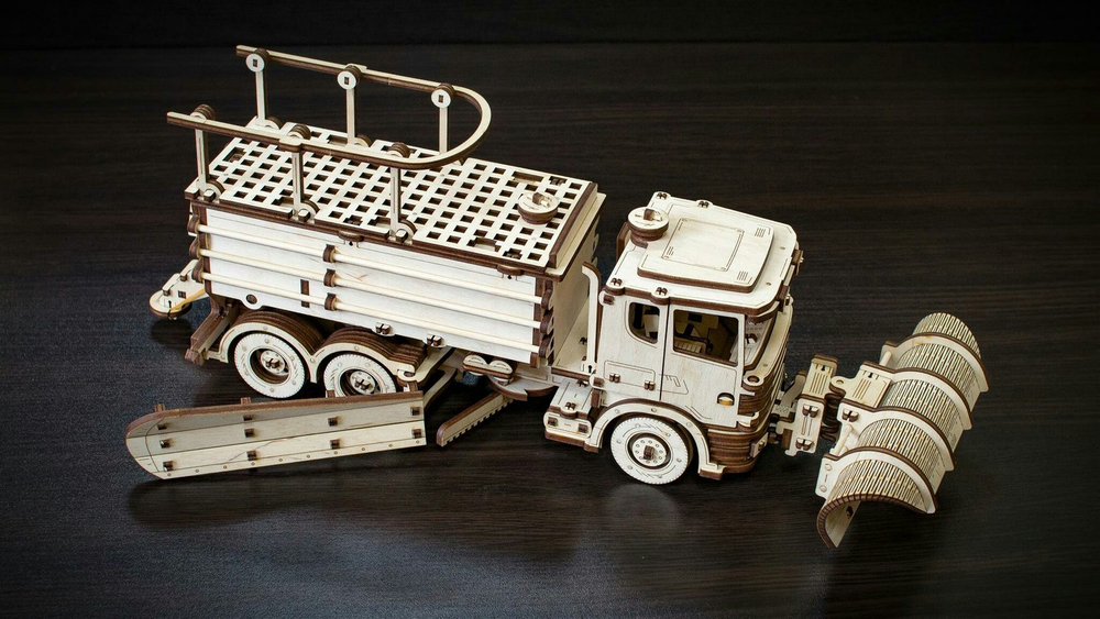 Снегоуборочная машина (Snow Truck) от EWA - Деревянный конструктор, сборная механическая модель, 3D пазл