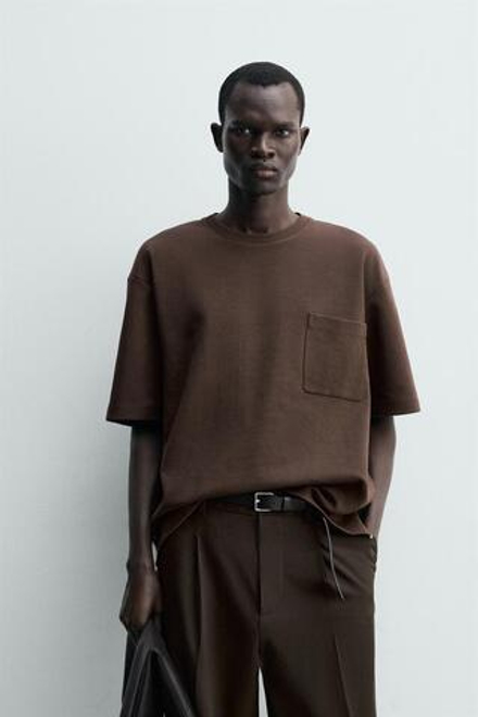 ZARA ТЕХНИЧЕСКАЯ ТОЛСТОВКА С КАРМАНОМ, КОРИЧНЕВЫЙ