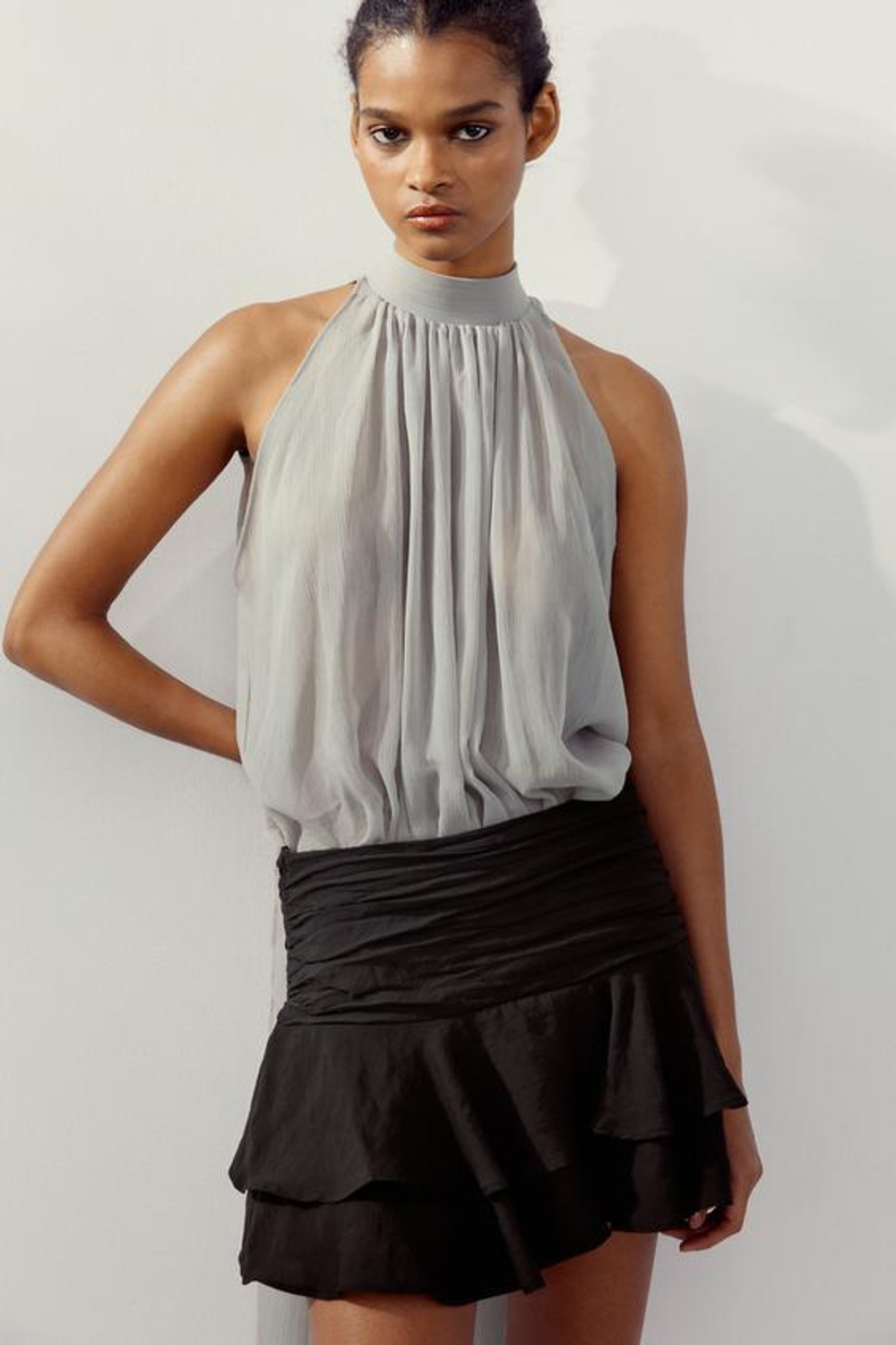 ZARA ЮБКА-ШОРТЫ С ОБОРКАМИ, ЧЕРНЫЙ