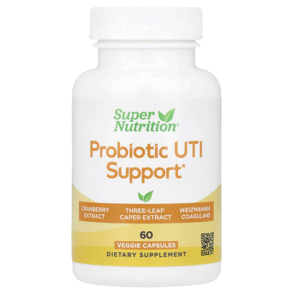 Super Nutrition, пробиотики для защиты от ИМП, с фруктоолигосахаридами, экстрактом клюквы, экстрактом кратевы и запатентованной пищеварительной смесью, 60 вегетарианских капсул