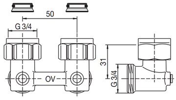 Узел нижнего подключения Oventrop Multiflex F ZB 1015814 3/4"х3/4" «евроконус» угловой для радиатора