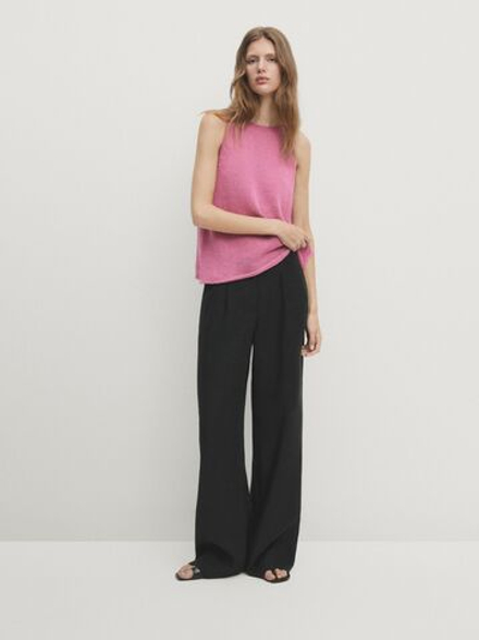 Massimo Dutti Вязаный топ с круглым вырезом, розовый