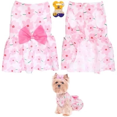 Платье для кошек и собак мелких пород «Бонита на прогулке», ромашки розовые, размер L, длина спинки 30-32см