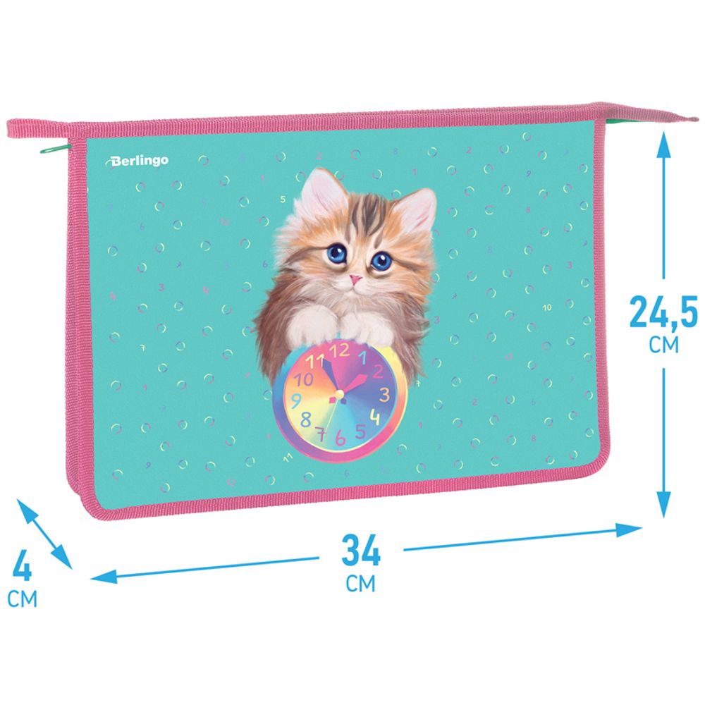 Папка для тетрадей 1 отделение А4 на молнии Berlingo Кошечка, пластик